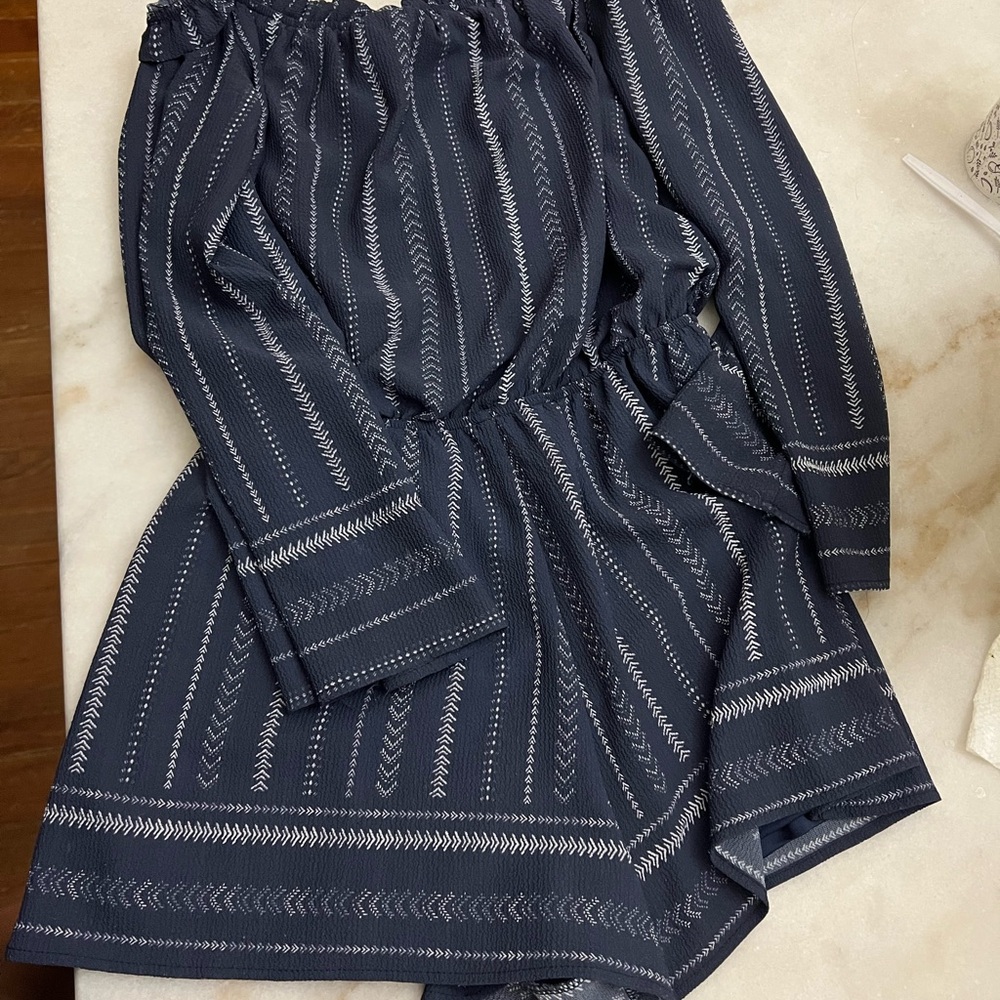 SHEIN Navy and White Striped Jumpsuit